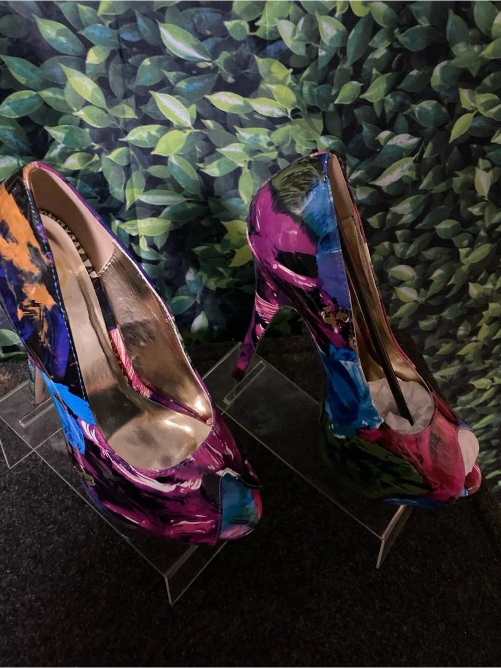 Vibrant Multicolor Patent Peep-Toe Stiletto Heels